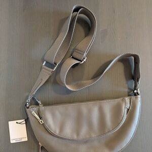 Sandra Roberts SQUARED Crescent Shoulder Bag In Taupe